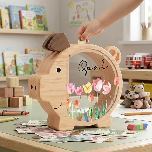 Image of Personalized Piggy Bank, Wooden Money Banks for Kids, Custom Gifts for Boys and Girls, Personalized Piggy Bank for Girls
