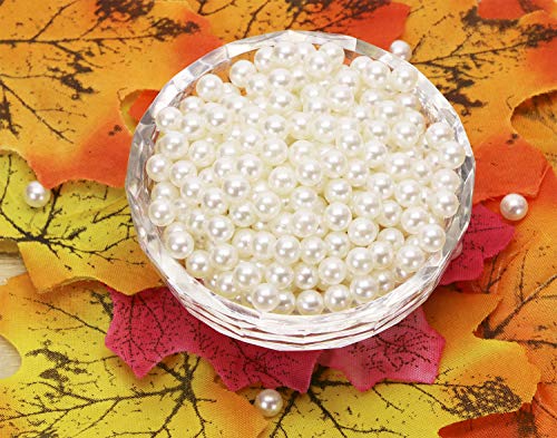 Shapenty Plastic No Holes Round Pearl Beads Bulk for Vase Filler Table Scatter Wedding Birthday Party Home Decoration Lipstick Eyeliner Makeup Brush Holder Art Craft Beads, 1000PCS (Ivory, 6mm)