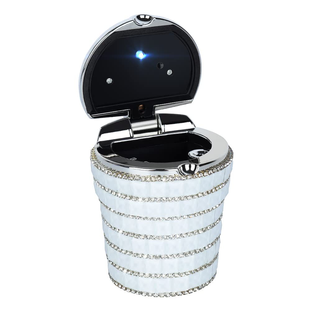 Cenicero para coche con brillantes brillantes, cilindro eliminador de humo y olor a cigarrillo, portavasos con lámpara LED blanca.