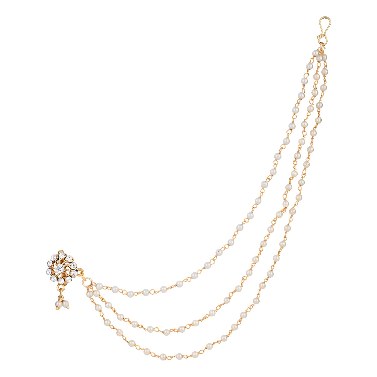 I Jewels Gold Plated Traditional Bridal Nose Ring/Nath without piercing with Multilayered Pearl Chain For Women (NL110W) (B0DDXWXL8P) Amazon Price History, Amazon Price Tracker