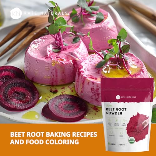 Image of Kate Naturals Organic Beet Root Powder for Smoothies, Baking & Juice, 2lb | Non-GMO, Raw Beetroot Superfood Extract & Natural Red Food Coloring & Nitric Oxide, Earthy Flavor