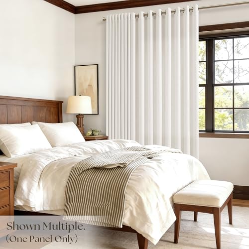 Image of Beige White Extra Wide 72 x 108 Inch Thick Linen Curtains 1 Panel | for Dining Room, Grommet Bronze Drapes, Light Filter, Semi Sheer, Patio Sliding Door, Ceiling Window, 108 Inch Length, Cream