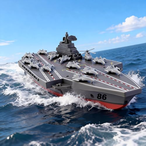 Ssccgym Remote Controlled Warship Battleship Aircraft Carrier 10km/h 4WD 2.4G RC Boat On Water Lakes...