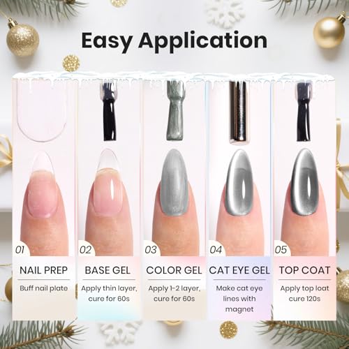 Image of Beetles Prismatic Christmas Cat Eye Gel Nail Polish - 15ML Christmas Silver Glitter Rainbow Cat Eye Gel Polish with Magnet Soak Off UV Velvet Nail Polish Salon DIY Manicure Winter Gift for Women