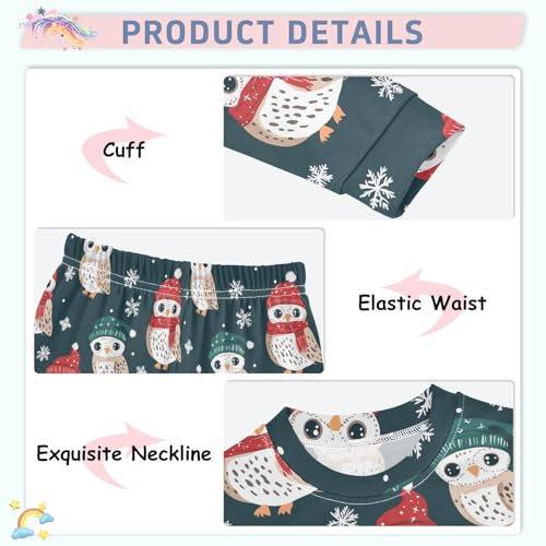 Fustylead Christmas Cute Owls with Hat Scarf and Snowflake Pajamas Cotton Sleepover PJ Set Long Sleeve Lounge Wear4