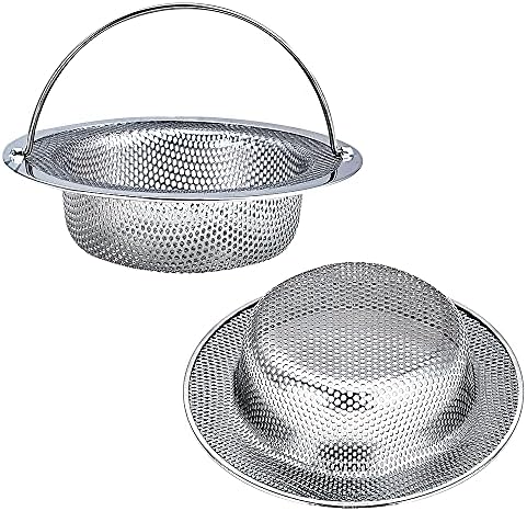 Kitchen Sink Strainer, 2-Pack Sink Strainer Basket with Handle, 4.5" Diameter, Stainless Steel, Rust Free and Dishwasher Safe