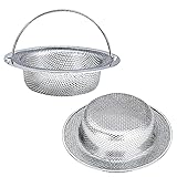 Kitchen Sink Strainer, 2-Pack Sink Strainer Basket with Handle, 4.5' Diameter, Stainless Steel, Rust Free and Dishwasher Safe