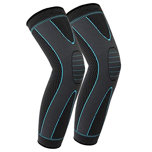 Full Leg Compression Sleeve for Men & Women, Long Knee Brace Sleeve for Basketball, Arthritis Cycling Sport (1 Pair, Blue, XX-Large)