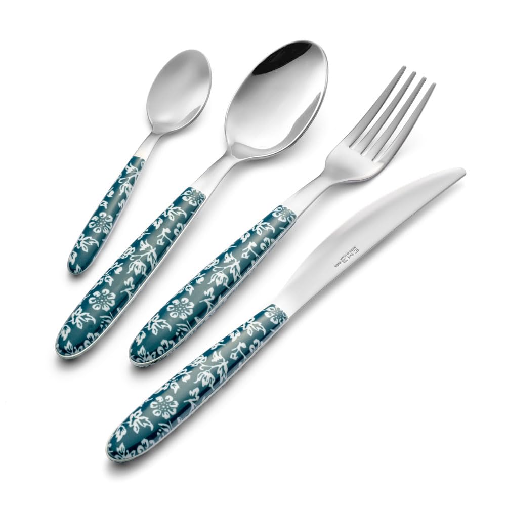 Eme P13SVR/FL Service de couverts 6 couteau 6 fourchette 6 cuillère, 6 cuillères, emballage peu encombrant, 24 pièces, modèle vrai, décor, sans nickel, poignée PBT Sublimé