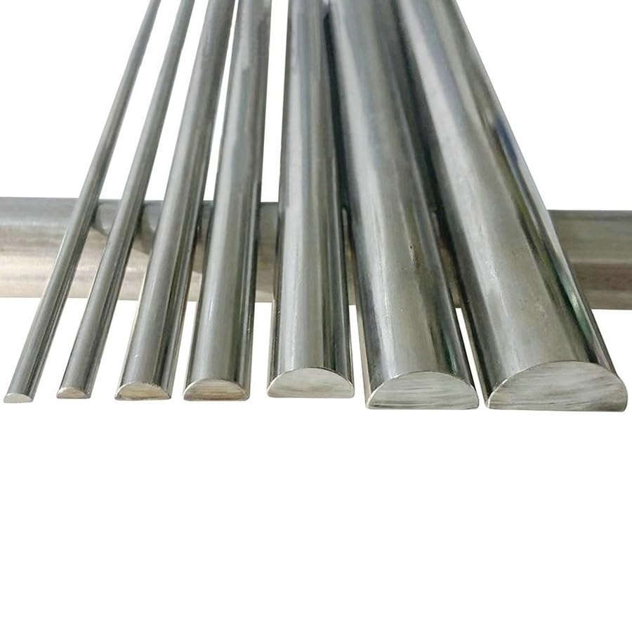 Barra in acciaio inossidabile semicircolare 304 da 19,7 pollici di lunghezza per la lavorazione di parti di alberi semicircolari solidi in metallo fai da te (Silver, 4 Piece/8MMX16MMX50CM)