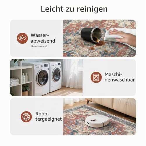 GENIMO Vintage Rot Teppich Rund 200cm Waschbar & rutschfest – Ansicht 2