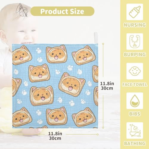 vvfelixl Cartoon Cat Toast Baby Burp Cloths Baby Muslin Washcloths for Boys Girls Cotton Babys Face Towel for Newborn Infants Soft and Absorbent 11.8 X 11.8 in, 5 Pack4