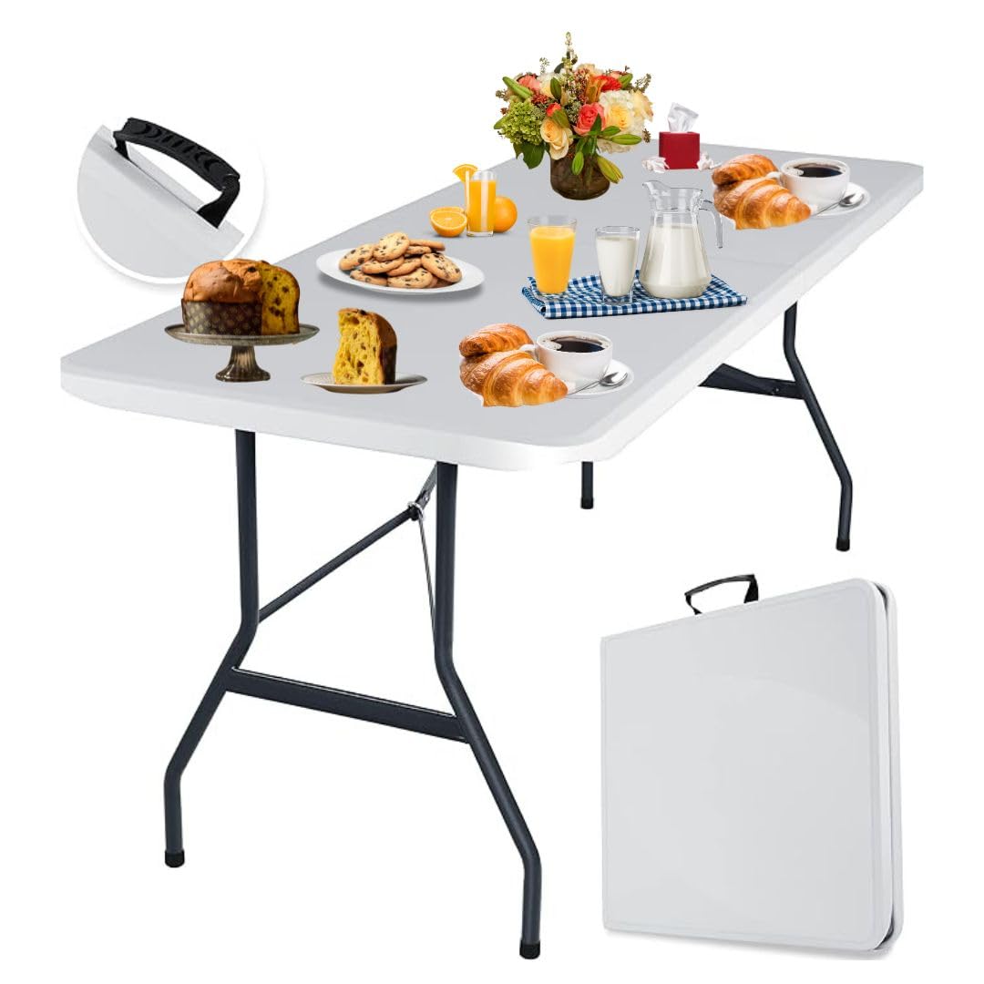 A.M.C. Tavolo Pieghevole Rettangolare a Valigetta in HDPE Pieghevole Giardino Fiera Mercato PIC NIC Campeggio in Dura Resina 180X75X74 Tavolo richiudibile Salvaspazio