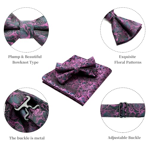 Image of HISDERN Bow Ties for Men Paisley Floral Pre-tied Bowtie Pocket Square Set Men's Formal Bow Ties Wedding Party