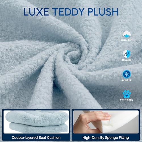 Dowinx Vanity Chair with Wheels, Double-Layered Thickened Cushion Makeup Chair with High Backrest, Armless Swivel Ergonomic Comfy Desk Chair for Home Office, Adjustable Height for Bar Counter-Blue - Image 5