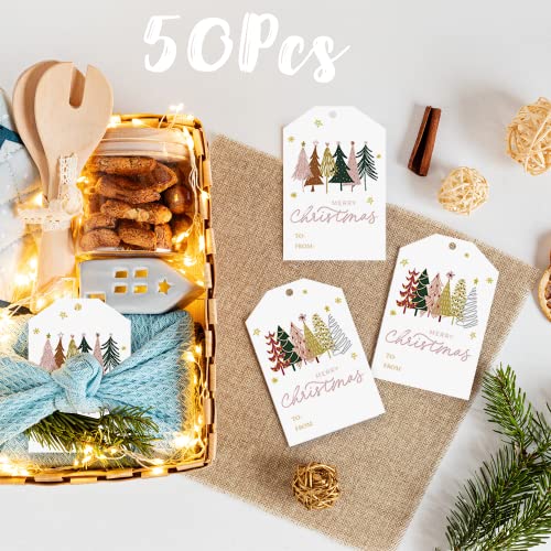 50Pcs Christmas Gift Tags With Hemp Rope Christmas Paper Gift Tags Holiday Hang Name Tags Label Watercolor Plants Wishes Labels Xmas Gift Favor Tags For Xmas Party Decor (50, Rectangular) #TOP2