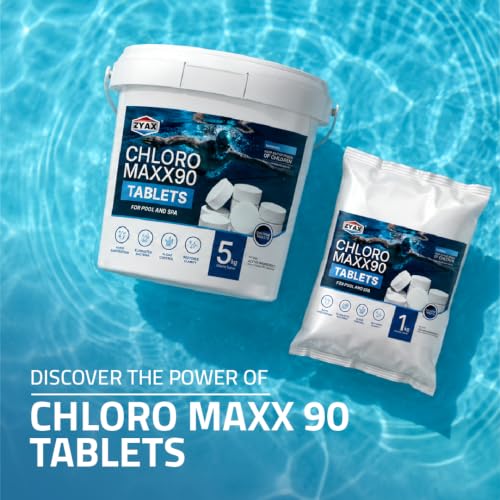 Image of Chloro Maxx TCCA 90 Chlorine Tablets 5KG (25 Tablets), Stabilized Pool Chlorine Tablets, 90% Available Chlorine, Swimming Pool Water Sanitizer, Algae Control & Water Treatment