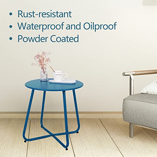 LAMMOON Outdoor Side Table Round, Metal Patio Side Table, Steel Patio Coffee Table for Bistro, Porch, Small Patio Side Tables (Blue) - Image 3