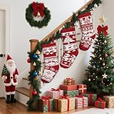 Shyllin 3 Pezzi Personalizzate Calze Natale, Maglia Calze Natalizie, Sacchetti Regalo Calzini Natalizia, Riempire Calzini Natale, Decorazioni Calza Natalizie, Appendere Calza Natalizia (Rosso)