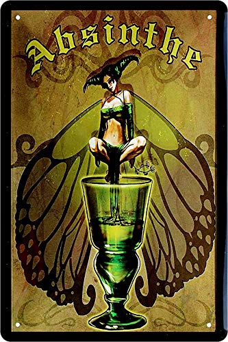 Plaque en tôle alcool « Absinthe » - Décoration vintage pour bar, comptoir, pub, cuisine -...