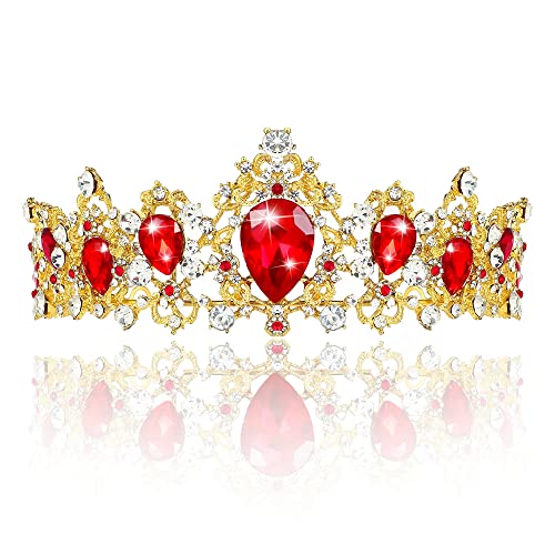 Red Queen Crowns for Women, Sparkle Birthday Tiara for Women Girls Ruby Crystal Crown for Women Halloween Hair Accessories