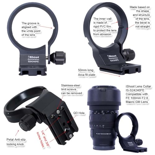 Anillo Adaptador para Trípode Compatible con Objetivos Sony FE: 100mm F2.8 Macro GM, 24-240mm F3.5-6.3 OSS, 24-105mm F4 G OSS, 24-70mm F2.8/F4, 24mm F1.4 GM y 16-70mm F4 ZA OSS miniatura 3
