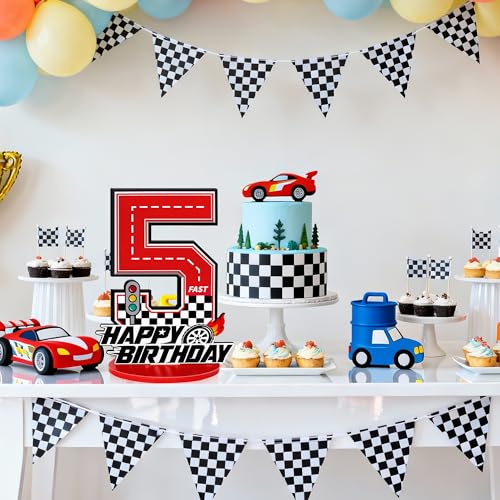 5th Birthday Number Sign Centerpiece, Race Car Birthday Party Decorations by Bsenhe - Used condition - Image 6