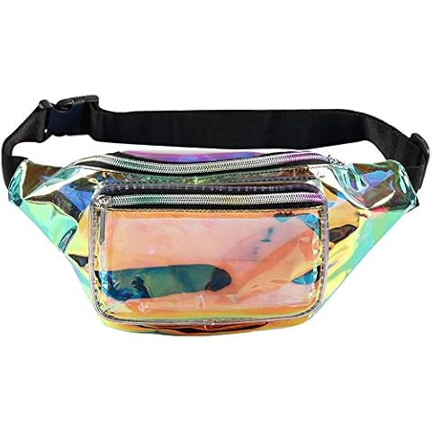 Holographic Fanny Pack- Fashion Rave Waist Bag with Adjustable Belt for Women and Men (Iridescent) Cover