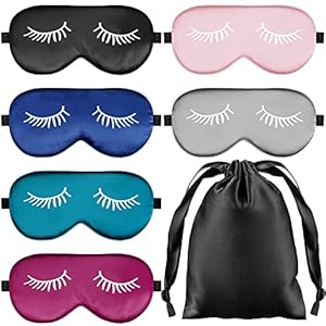 6 Pieces Silk Sleep Eye Masks Soft Eye Masks Adjustable Blindfold Eyeshade Sleep Eye Cover Smooth Sleeping Masks with Storage Bag for Women Men Sleep Travel Nap