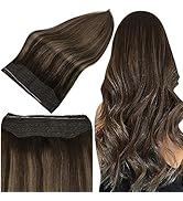 Full Shine Fish Line Human Hair Extensions 80 Grams Layered Hairpiece Invisible Straight Wire Hai...