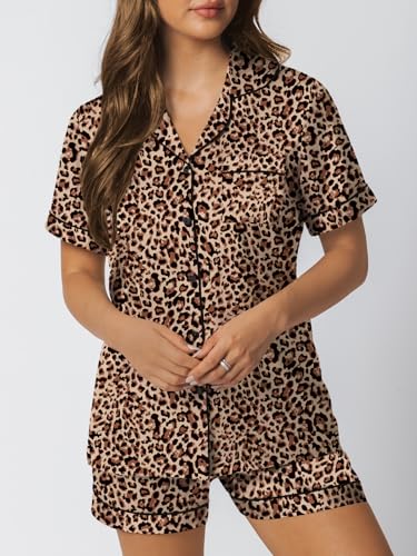 Image of LILLUSORY Silk Satin Pajama Set for Women Summer Two Piece Fall Lounge Pjs | Cozy Matching Sleepwear, Short Sleeve Button Down Shirt and Shorts, Soft Loungewear with Pocket, Cute Trendy Clothing