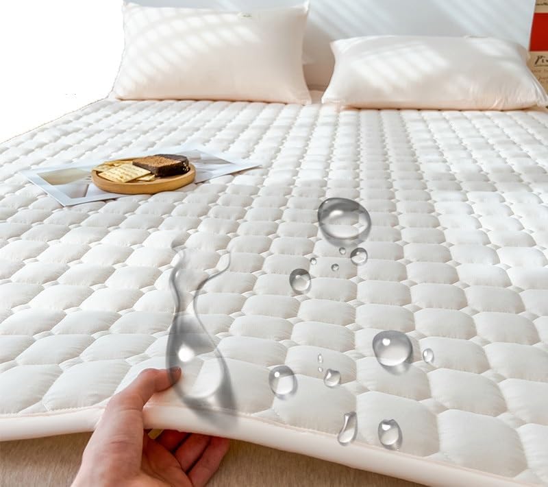 Waterproof Mattress Topper Mattress Protector Quilted Bed Topper Soft Texture Mattress Encasement Pad Soft Mattress Pad Cover with Elastic Straps (Color : White, Size : 150x200cm(59x79inch))