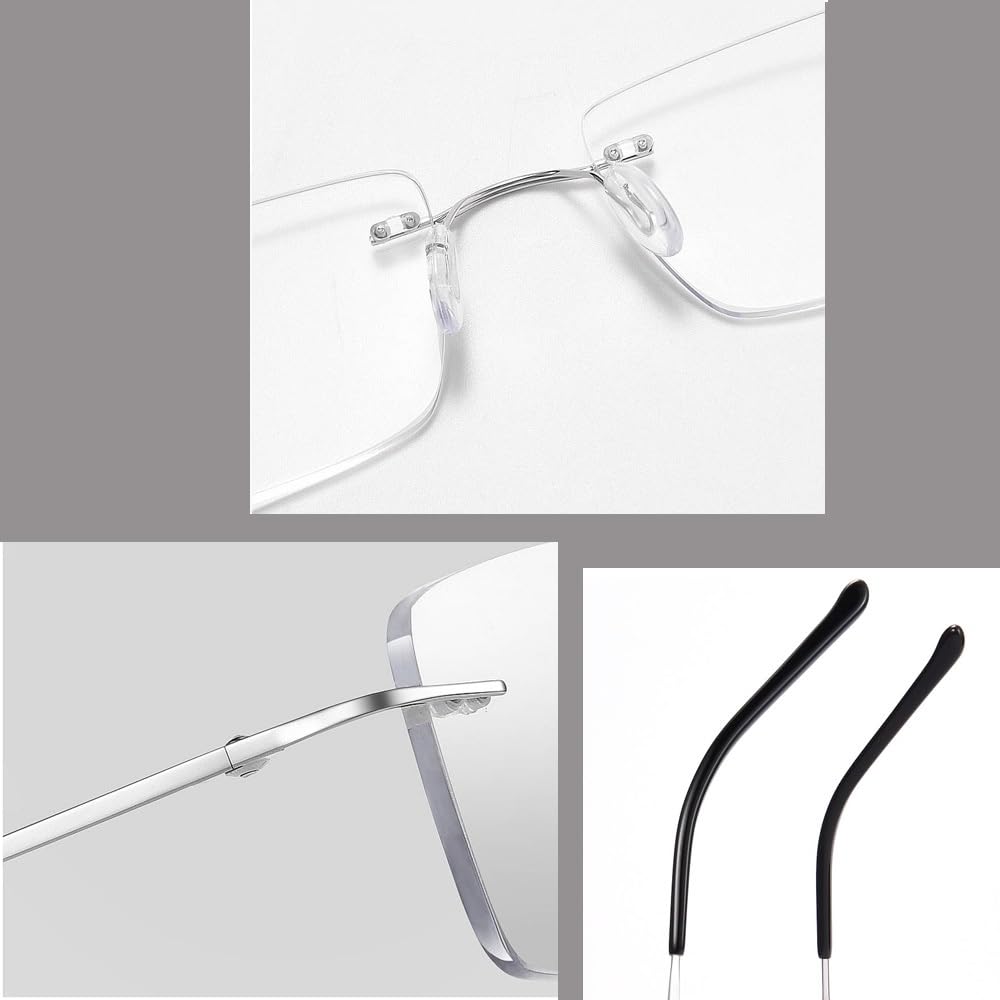 Ultraleich Progressive Multifokus Lesebrille, +1.5, Randlose Anti-Blaulicht Lesebrille, Computerbrille Bequeme Leichte Herren Damen