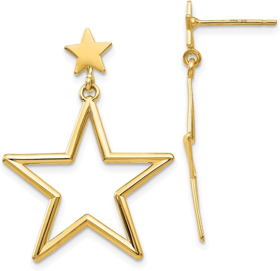 14K Yellow Gold Star Dangle Post Earrings