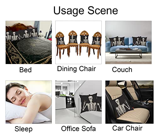 Tosoenphy Halloween Pillow Covers 18X18 Set Of 4 - Front Back Both Painted - Halloween Decorations Indoor Home Skeleton Pillow Case - Spooky Decor Gothic Skull Throw Pillows For Goth Couch Bed Sofa #TOP5