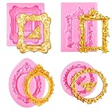 JJUNW 4 Pcs Photo Frame Silicone Mold, Picture Frame Molds, Pink Mini Molds Silicone for Crafts, Baking Cupcake Topper Chocolate Candy Decoration