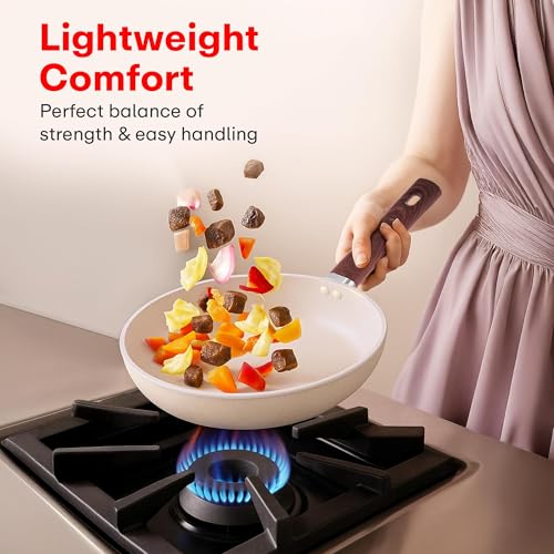 Image of Rioware Non-Stick Granite Frying Pan | Granite Finish | Induction Base | PFOA Free | Non Stick Cookware, Dishwasher Safe| High Temperature Resistant Exterior Coating | 24 Cm (White)
