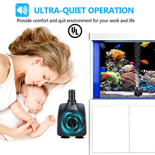 CWKJ Fountain Pump, 160GPH(10W 600L/H) Submersible Water Pump, Durable Outdoor Fountain Water Pump with 7.2ft（2.2m）Power Cord, 3 Nozzles for Aquarium, Pond, Fish Tank, Water Fountain Pump - Thumbnail 6