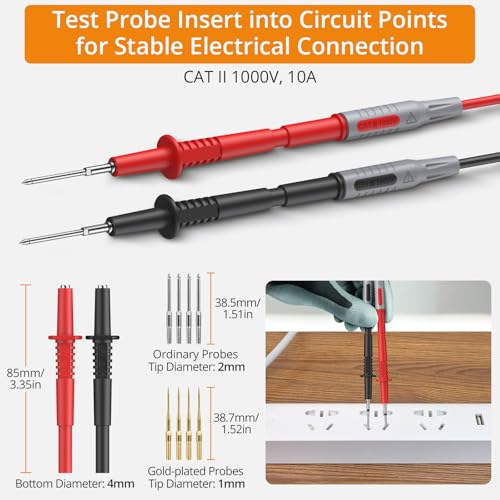 Neoteck 17PCS Multimeter Automotive Test Leads Wire Piercing Clip Puncture Probes Replaceable Gold-Plated Multimeter Probes 4mm Banana Plug Extension Test Cable Set - Thumbnail 3