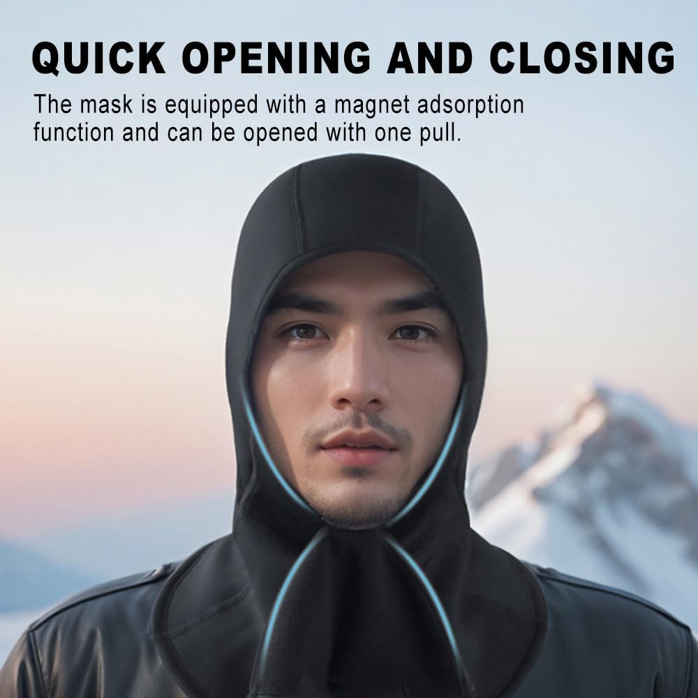 Balaclava Ski Mask, Windproof Warm Facepiece with Breathable Air Vents, Magnetic Winter Full Face Cover for Men Women