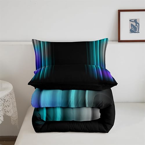 Miniatura 4 de Feelyou Juego de ropa de cama geométrica degradada para hombres, adultos, adolescentes, verde azulado y azul, gris, negro, a rayas, juego de edredón