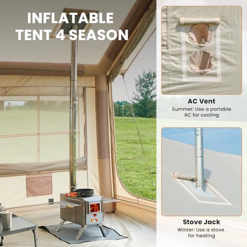 Image of Inflatable Tents for Camping, Blow Up Tent with Hand Pump, Easy Setup Inflatable Hot Tent with Stove Jack, Waterproof Oxford Air Glamping Tents for Camping Adult 4 /6 /8 /10 /12 Person Upgrade Version