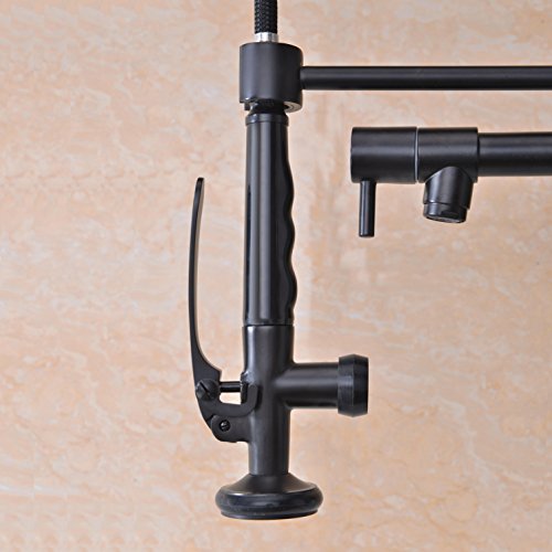 GICASA Kitchen Faucet, Solid Brass Lead Free Black Kitchen Faucet, Heavy Duty Spring Pre-Rinse Single Handle Kitchen Faucets with Pull Down Sprayer and Pot Filler, Commercial Style Sink Faucet