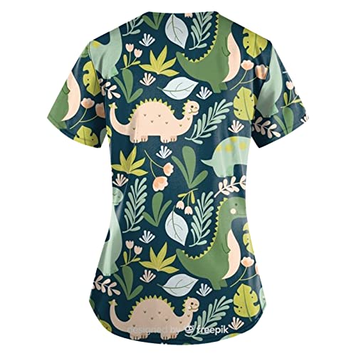 OIOLOYJM Printed Scrub Tops Women V Neck Short Sleeve Plus Size Scrubs for Womens Nursing Uniforms Shirts with Pockets