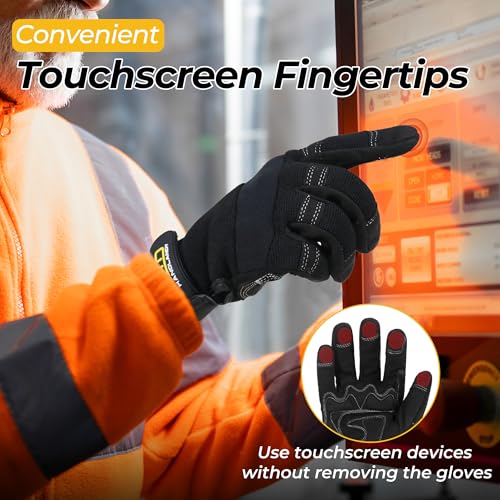 Image of HANDLANDY Work Gloves for Men & Women, Utility Mechanic Working Gloves Touch Screen, Flexible Gardening Gloves for Yard