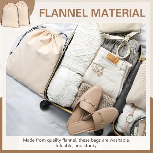 Amylove 2 Pcs Silky Velvet Shoe Bags for Travel Cloth Dust Pouch with Drawstring Closure Beige Shoe Pouch Storage Packing Organizers2