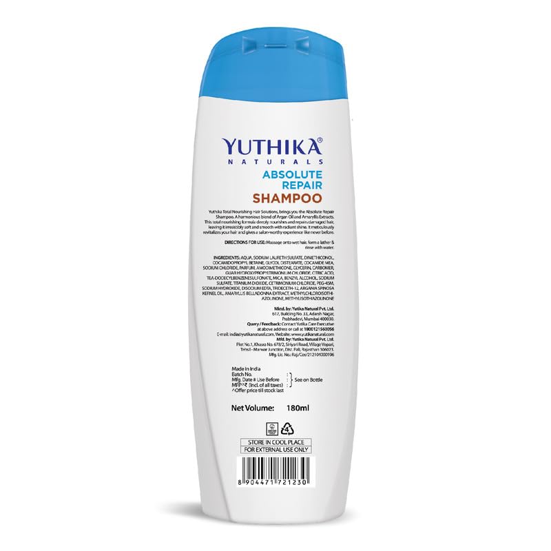 Yuthika Absolute Repair Shampoo For Damaged Hair 180ml |Total Nourishing Shampoo For Women & Men| Enriched With Argan Oil & Amaryllis Extract - Image 8