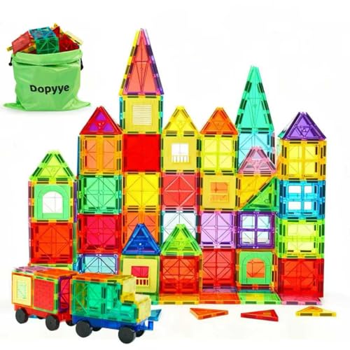 Image of Dopyye Magnetic Building Tiles for Kids, 100 PCS Magnetic Blocks with Storage Bag, Magnet Tiles STEM Educational Stacking Toys Gift for Toddler Ages 3 4 5 6 7 8 9