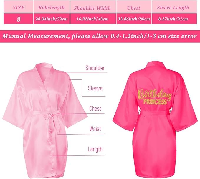 MALLOOM Lot de 7 Peignoir kimono pour fille Robe de Bain en Satin pour Enfant Avec ceinture Pour spa, mariage, fête (rose)