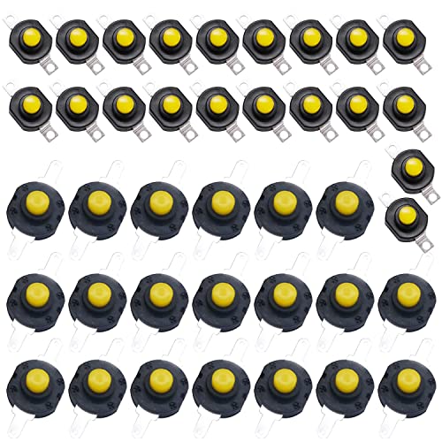 HUAZIZ Lot de 40 Interrupteur à Bouton Poussoir Autobloquant, Mini Interrupteur Lampe de Poche, Jaune (20 Pièces Broche Plate avec Trou + 20 Pièces Broche Pliée avec Trou)